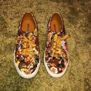 Superga Mustard Floral Velvet Platform Sneakers